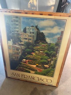 Vintage Postcard Lombard Street On Wood Frame Laminated