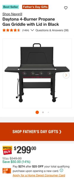 Daytona 4-Burner Propane Gas Griddle with Lid in Black