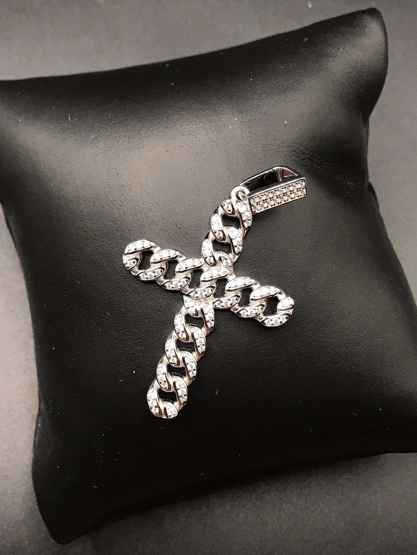 925 Sterling Silver CZ Cuban Link Cross men’s Pendant