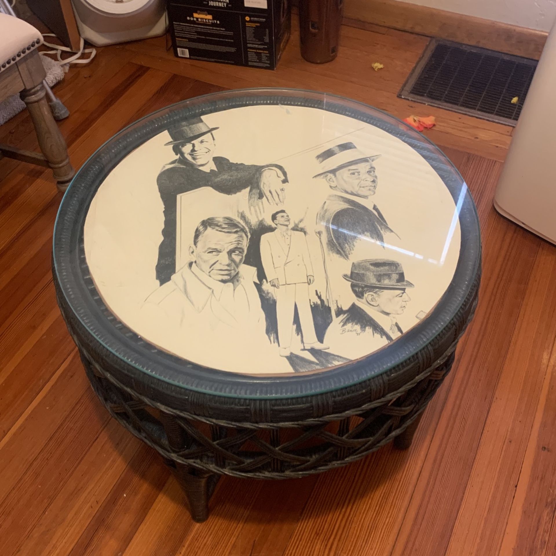 Wicker End Table With Glass Top