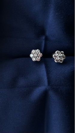 Diamond Cluster Flower Stud Earrings (Mosinate)(S925)