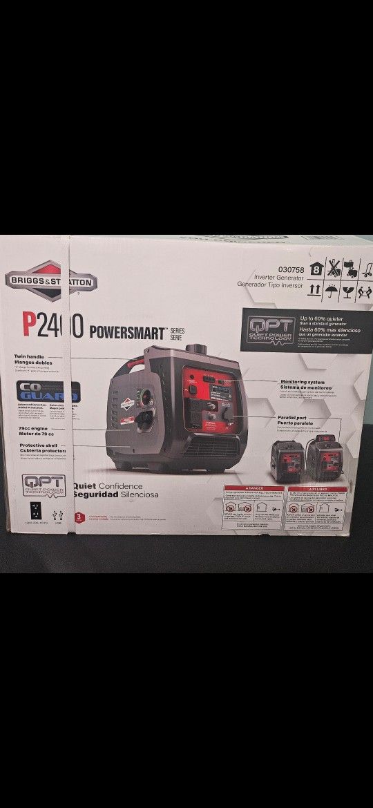 P2400 PowerSmart Series 2400 Watt Recoil Start Gasoline Powered Inverter Generator with OHV Engine featuring CO Guard