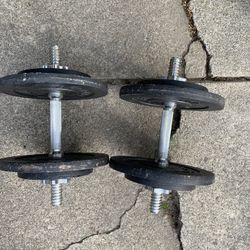 A Pair Of Barbells With 25lbs Of Weights On Each