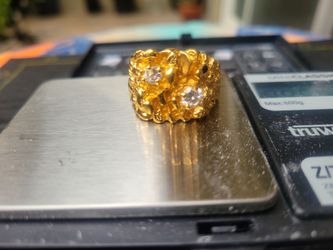 18k yellow Gold Wide Band cluster nugget Ring Round White Diamond Prong Size 7