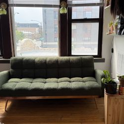 Dark Green Tufted Reclining Sleeper Couch (Great Condition!)
