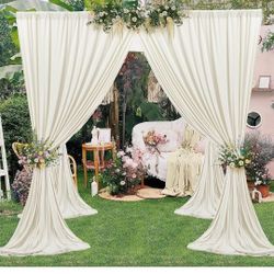 10x10 Ivory Backdrop Curtain for Wedding Parties Wrinkle Free Ivory Photo Curtains Backdrop Drapes Fabric Decoration for Baby Shower Photoshoot 5ft x 