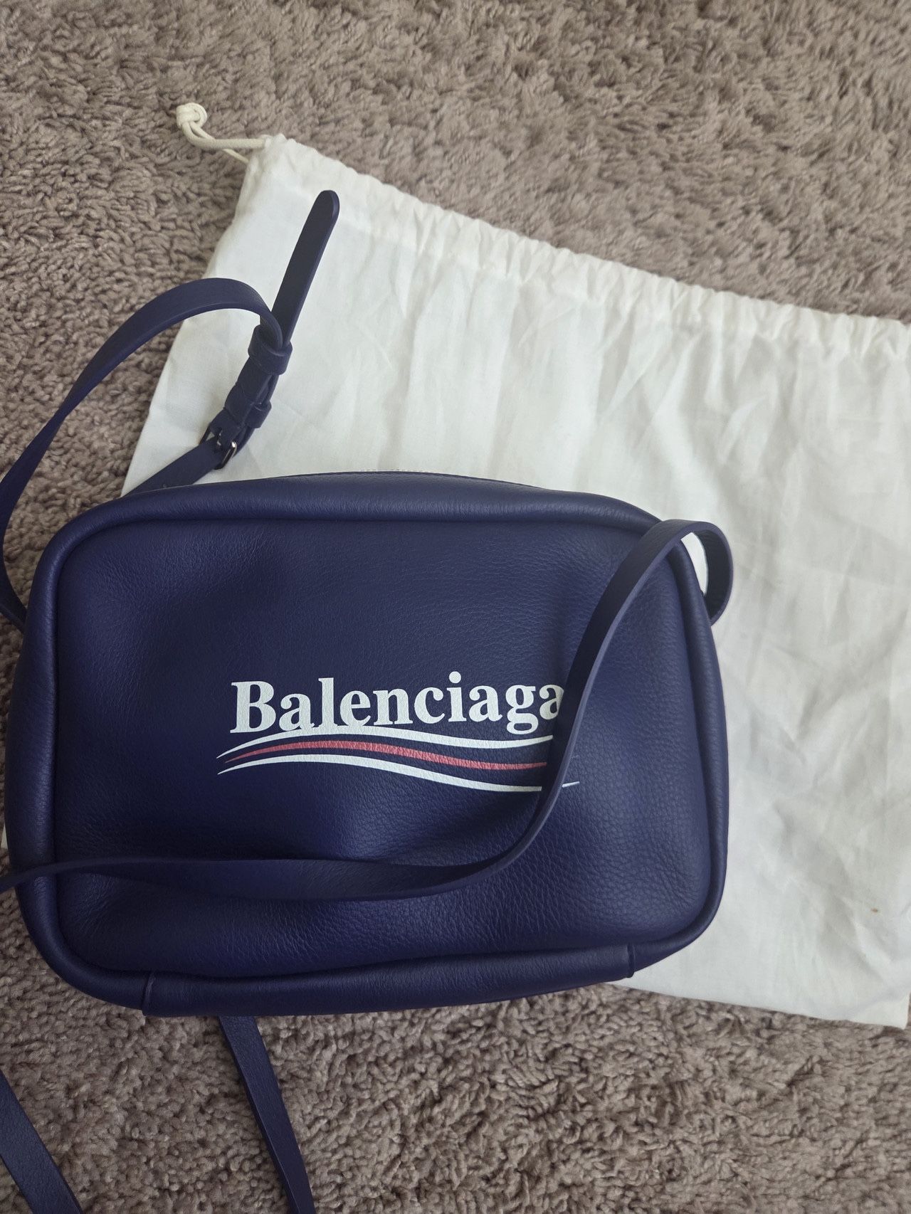 Balenciaga Calfskin Political Campaign Logo S Everyday Camera Bag Blue New. Never used. 100% Authentic