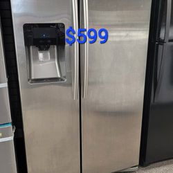SAMSUNG REFRIGERATOR 2DOORS SIDE BY SIDE STAINLESS STEEL WORK PERFECT INCLUDING 90 DAYS WARRANTY DELIVERY INSTALL 