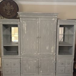 Refinished  Solid Word Armoire with Built In Lights 