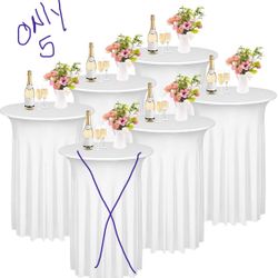 5 Pieces Cocktail Table Skirt Round Cocktail Table Covers 32 x 43 Inch Spandex Stretch High Top Table Cloth for Wedding Table Bar Banquet Party Suppli