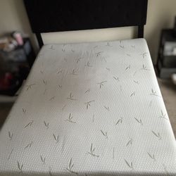 Queen Bed Frame with Headboard – Good Condition + Free Bamboo Mattress