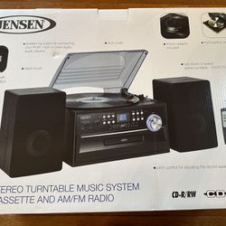 Jensen 3-speed Stereo Turntable Music System With CD, Cassette, AM/FM Radio