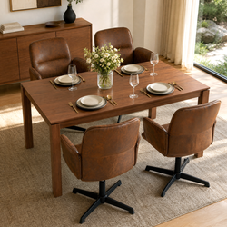 Homy Casa MUSK+THOMASINA 5PC Kitchen Dining Set 47.2" Walnut Table with 4 Thomasina Relax Swivel Chairs in Brown Open Box