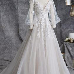 Long Sleeve Floral Lace Wedding Dress Alexandria by Rebecca Ingram in Ivory - Worn Once, Dry Cleaned