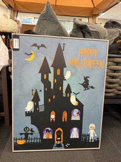 Halloween Wall Art, Happy Halloween Haunted Ghost House Framed Giclee