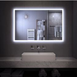 LED Lighted Makeup Mirror for Bathroom Vanity with Touch Bottom for Color Temperature, Brightness& Defogger, Ultra-Thin Wall Mounted Backlit Mirror wi