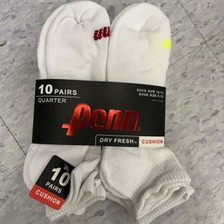 NWT Penn men's cushion Quarter socks 10 Pairs