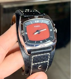 Fossil Watch with Black Leather Cuff Band
