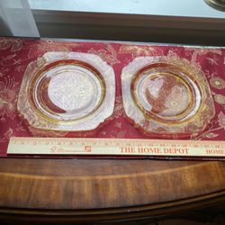 2 Depression Glass MADRID AMBER Dinner Plates Yellow 9" Federal Company lot