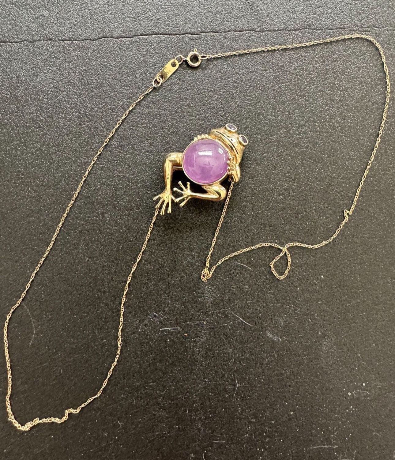 10k Gold Frog Pendant /pin And 18” Chain
