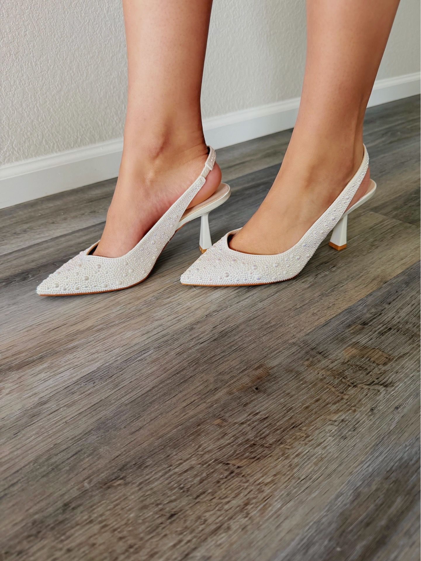 White Pearl Slingback Heels