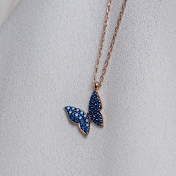 925 Sterling Silver Blue Butterfly with Zirconium