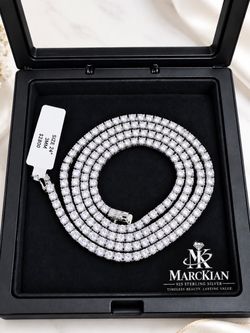 925 Sterling Silver 22.00CTW MOISSANITES Tennis Necklace Size 24” / 3MM