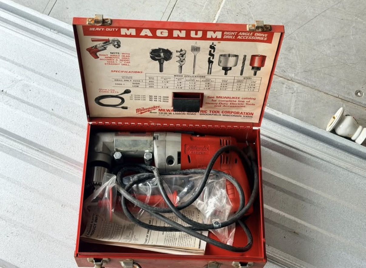 $70 MILWAUKEE 0234-1 MAGNUM HOLESHOOTER 1/2" RIGHT ANGLE DRILL U.S.A