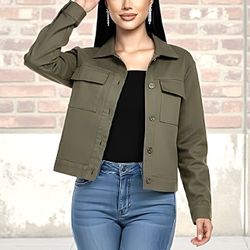NouveauMonde Kaktus Women Green Button Closure Lightweight Utility Jacket XL