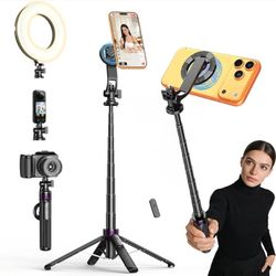 53" MagSafe Selfie Stick Tripod with Remote, 4-Leg Stable Phone & Camera Tripod