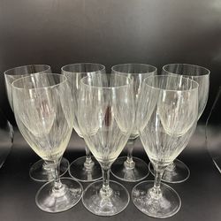 Vintage Etched Crystal Water Goblets Stemware MCM Set of 7- 7" 9 oz 