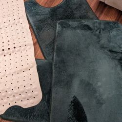 3 Pieces Green Bathroom Set + 2 Anti Slip Shower Mat 