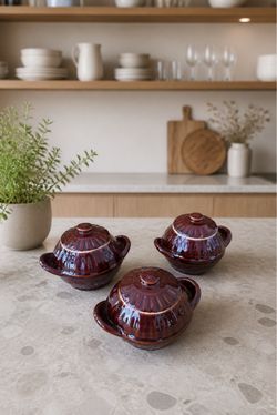 Set of 3 Ceramic Mini Cocottes with Lids