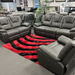 2PC Gray Leather Sofa & Loveseat w/ FREE Recliner 