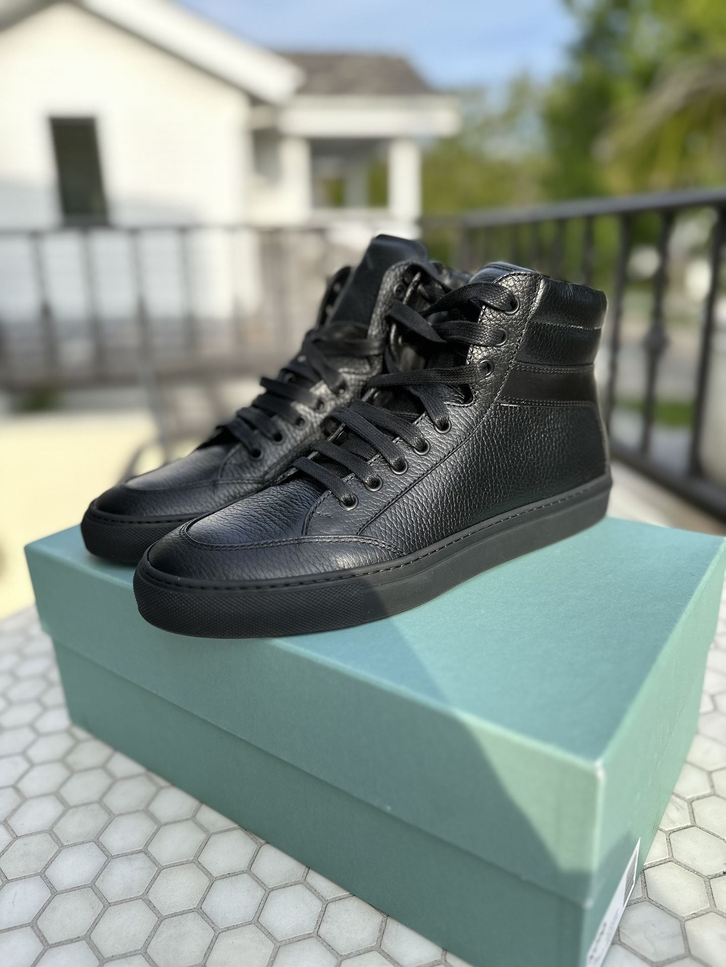 MEN PRIMO IN 'NERO' "BLACK" KOIO GENUINE LEATHER HIGH TOP SNEAKERS BRAND NEW