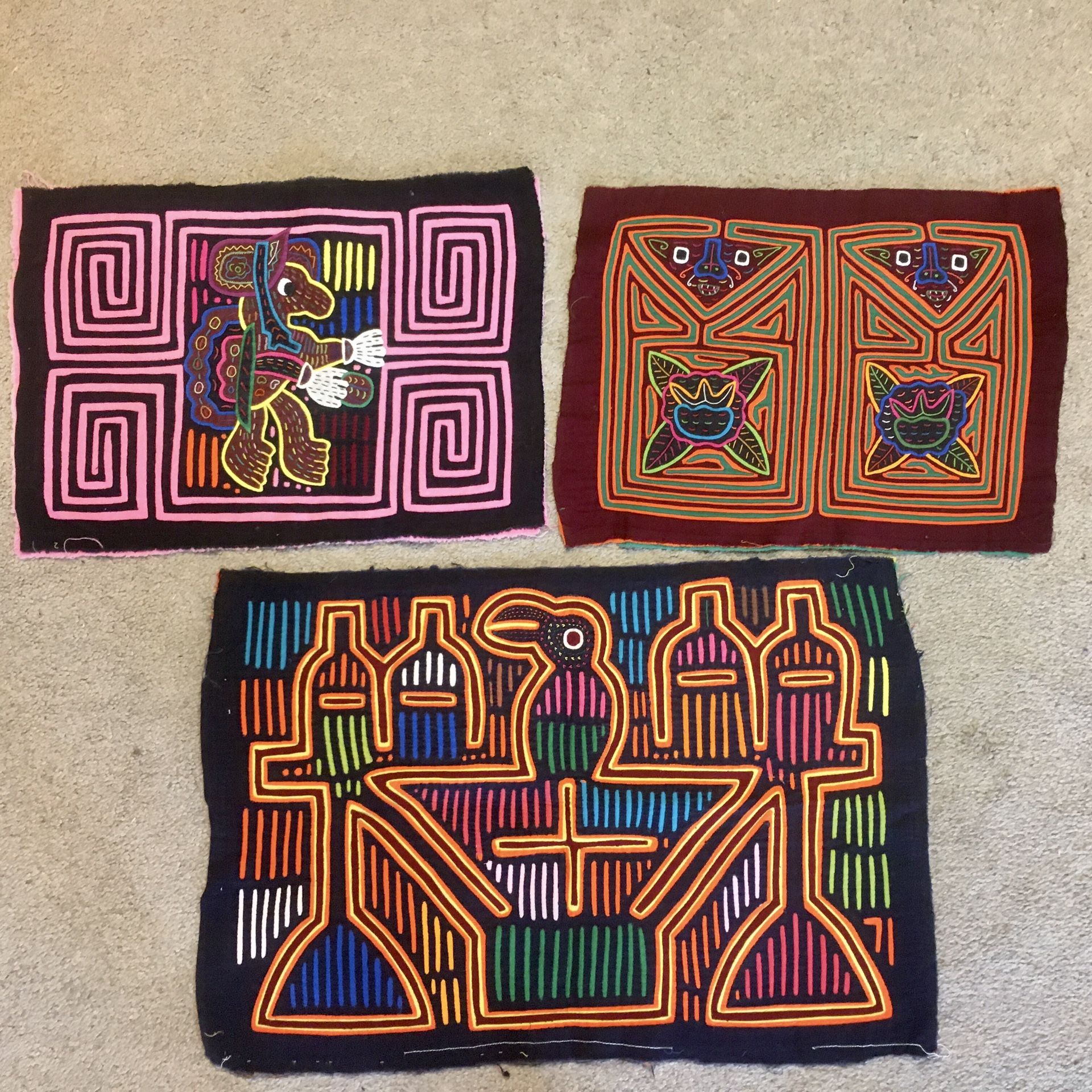 Mola - $30 each - Reverse Appliqué Brightly Colored Textile Art