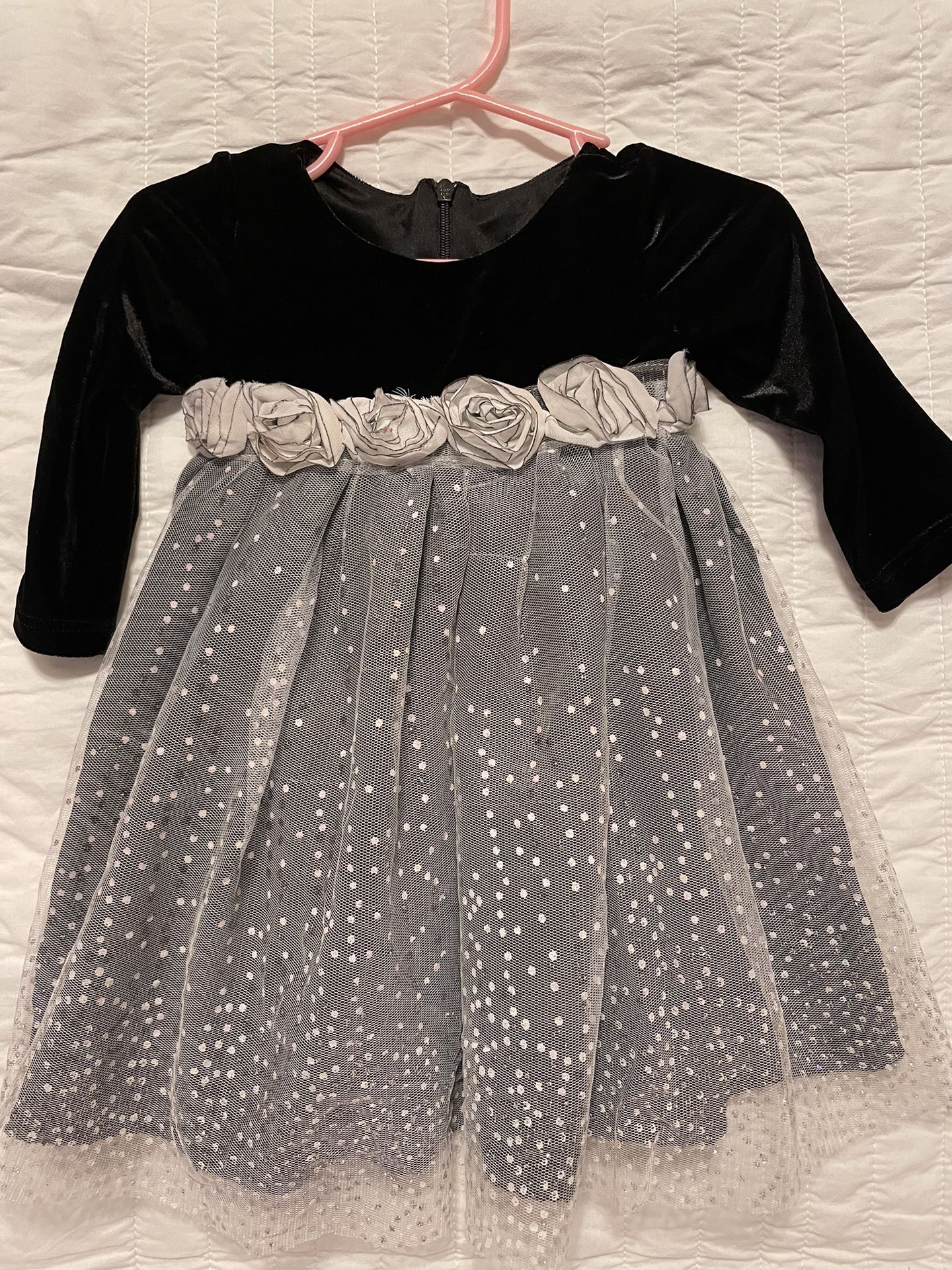 Le Pink Black Velvet And Tulle Formal Toddler Dress Size 24 Months