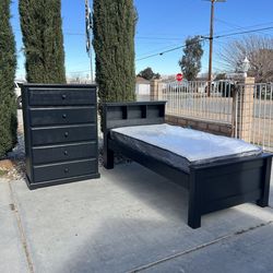 Black Twin Solid Wood Bed W/ Matching Chest!