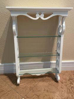 White Wooden Curio Shelf with Glass Shelves