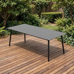 NEW CRESTLINE Outdoor Rectangle Aluminum Dining Table with Umbrella Hole. 81” Long