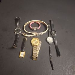 Vintage Collection Of 7 Fashion Watches With New Batteries Installed & Keep Great Time - They Need New Bands
