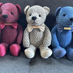 mint SET OF THREE RARE STUFFED TEDDY BEARS BY ARTIST JIM THOMPSON Red, White and Blue