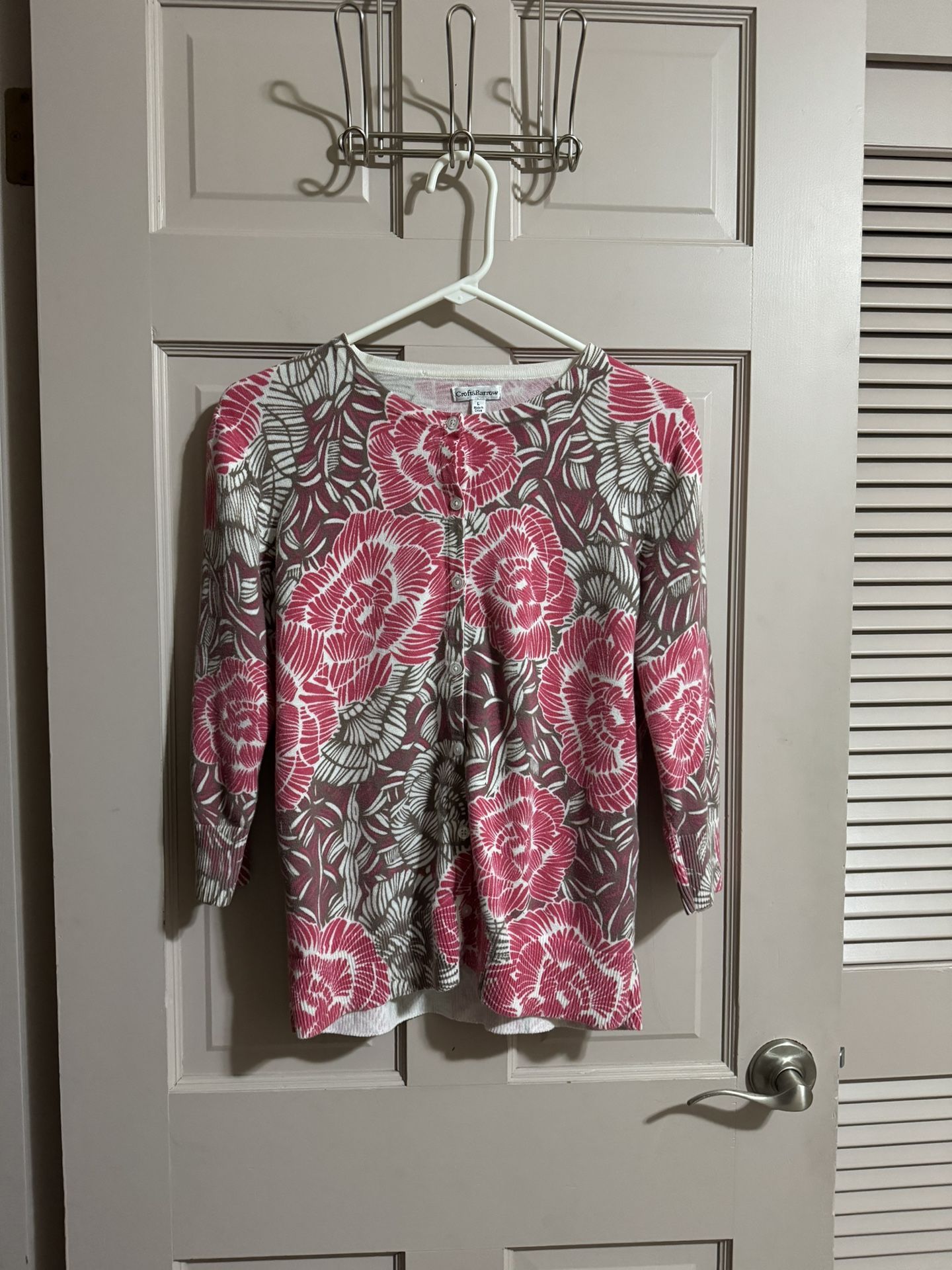 Womens Croft & Barrow Pink Floral Cardigan Size Large