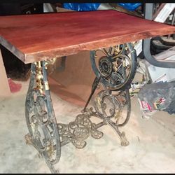 Antique Victorian Cast Iron Treadle Sewing Machine Black Walnut Table