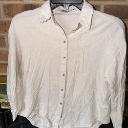 LADIES SMALL ZARA CREAM LINEN VISCOSE BLOUSE