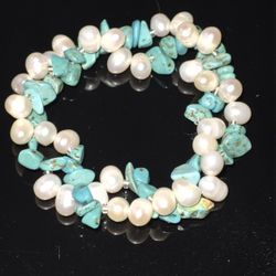 Turquoise And Fresh Water Pearl Bracelet 