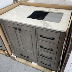 36” Solid Wood Bathroom Vanity With Quartz Top