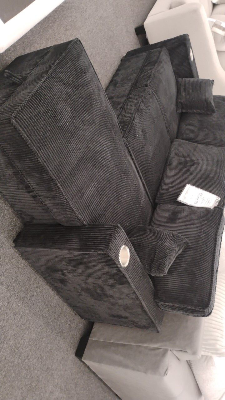 Modern Black Corduroy Reclining Sofa – Comfort & Style Combined!
