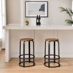 26" 2-Piece Metal and Wood Round Kitchen Bar Stool(New In A Box)