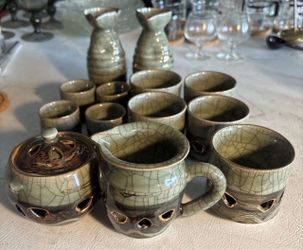 Otagiri Soma Ware Somayaki Mid-Century Japanese Tea & Sake 15 Pcs With Teapot